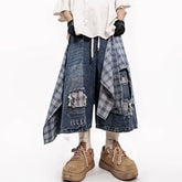 Men Hip‑Hop Detachable Apron Denim Shorts Vintage Wide‑Leg Cropped Pants