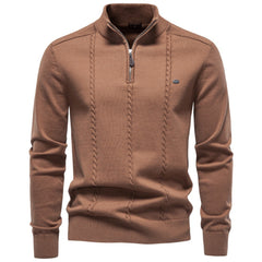 Men Half‑Zip Mock Neck Cotton Sweater, Solid Pullover for Autumn Winter