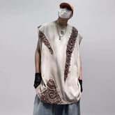 Men Oversized Hip‑Hop Sleeveless T‑Shirt Retro Detachable Short Sleeve Vest