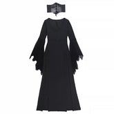 Addams Family Gothic Witch Cosplay Dress, Custom Split Waist Outfit for Halloween