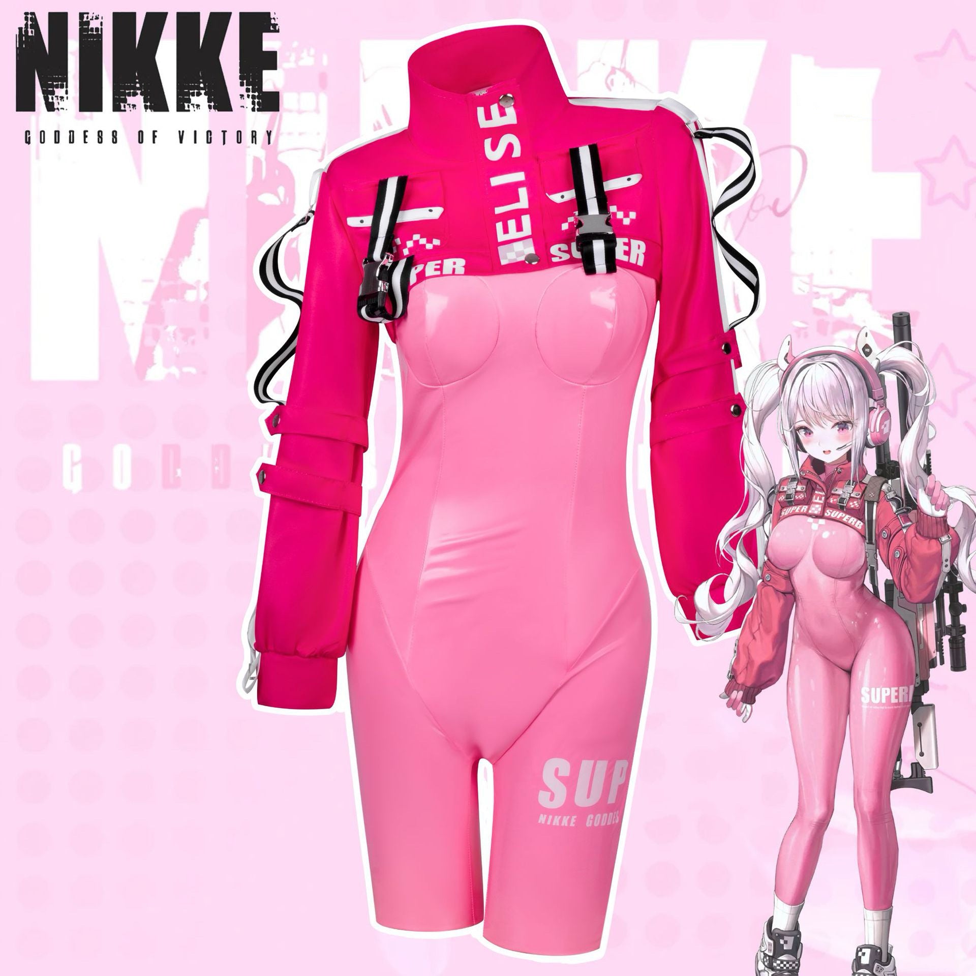 Goddess of Victory: NIKKE Alice Pink Tight Jumpsuit Cosplay Costume - Halloweez