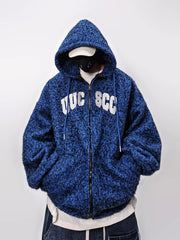 Men Oversized Hip‑Hop Zip Up Hoodie Fuzzy Mohair Fleece Cardigan Jacket