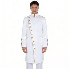 Steampunk Prince Adult Military Jacket – Gold Piping, Victorian Formal Cosplay Costume for Weddings, Parties & Theatrical Performances - Halloweez