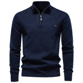 Men Half‑Zip Mock Neck Cotton Sweater, Solid Pullover for Autumn Winter