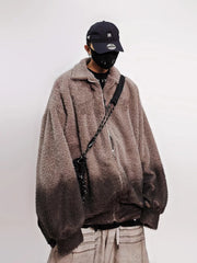Men Oversized Hip‑Hop Mohair Knit Jacket Retro Embroidered Zip‑Up Collared Coat