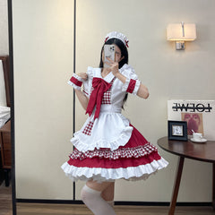 Cute Gingham Lolita Maid Cosplay Costume, Custom Plus Size Available