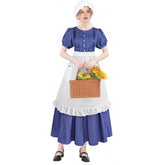 Women’s Blue Polka Dot Pioneer Dress with Apron – Vintage Maid Costume for Farm Roleplay, Cosplay, and Themed Events - Halloweez
