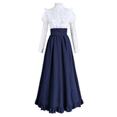 Women’s Victorian Ruffle Blouse & High Waist Maxi Skirt Set: A Vintage Cottagecore Pioneer Dress for Timeless Romantic Elegance - Halloweez