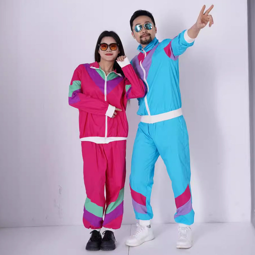 Unisex 80s 90s Retro Tracksuit – Color Block Windbreaker Jacket & Pants Set for Hip Hop, Disco Parties & Streetwear Looks - Halloweez