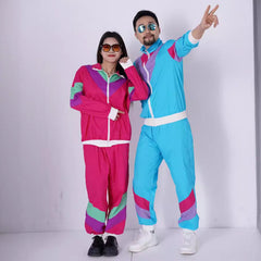 Unisex 80s 90s Retro Tracksuit – Color Block Windbreaker Jacket & Pants Set for Hip Hop, Disco Parties & Streetwear Looks - Halloweez