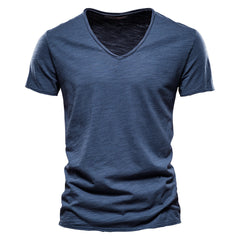 Men Casual V‑Neck Bamboo Cotton T‑Shirt, Custom‑Fit for Summer & Halloween