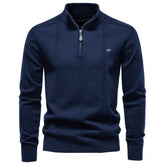 Men Half‑Zip Mock Neck Cotton Sweater, Solid Pullover for Autumn Winter