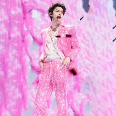 ONER Star Same Pink Sequin Suit Custom Performance Costume for Male Singer Stage Show