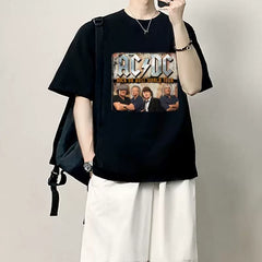 AC/DC Band Rock Print Crew Neck Short Sleeve T‑Shirt