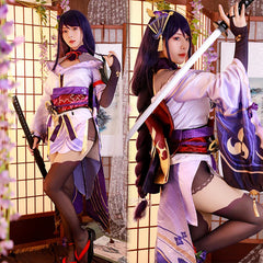 Halloweez Genshin Impact Baal Cosplay Costume - Raiden Shogun Halloween Women's Uniform Dress Full Set - Halloweez