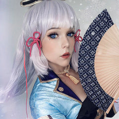 Halloweez Kamisato Ayaka Cosplay Wig - 70cm Long Heat Resistant Synthetic Hair with Ponytails - Halloweez