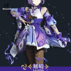 Halloweez Keqing Cosplay Costume - Genshin Impact Women's Purple Dress for Halloween - Halloweez