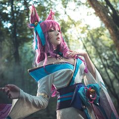 Halloweez Spirit Blossom Ahri Cosplay Costume Set with Wig - Women's Kimono Dress - Halloweez