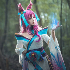 Halloweez Spirit Blossom Ahri Cosplay Costume Set with Wig - Women's Kimono Dress - Halloweez