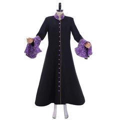 Elegant Medieval Priestess Robe for Women - Black Trumpet Sleeve Cassock with Cloak | Halloweez Cosplay Collection - Halloweez