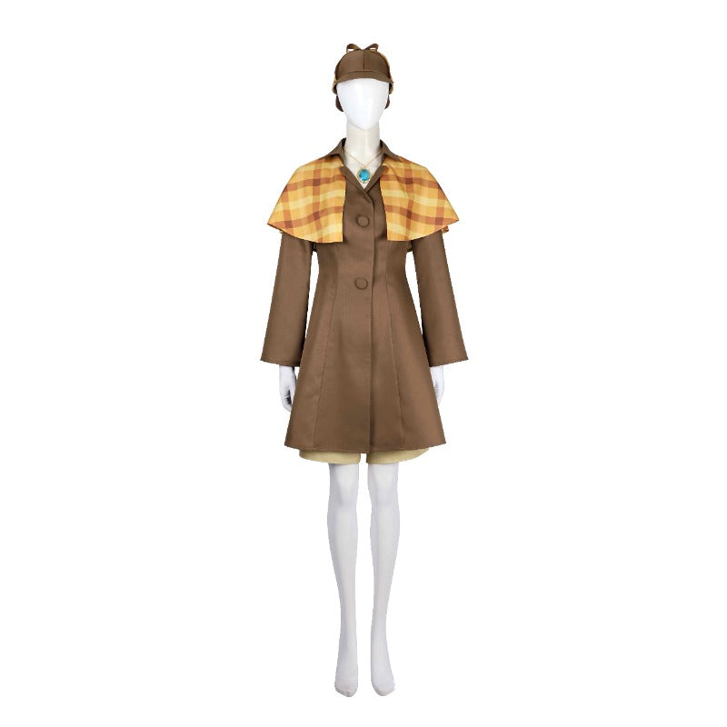 Halloweez Princess Peach Detective Cosplay Outfit with Coat, Shorts, Hat & Gloves - Halloweez