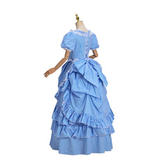 Victorian Blue Striped Dress Cosplay Costume - Halloweez