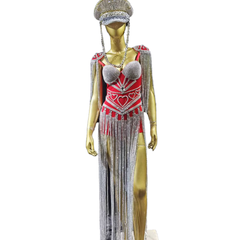 Summer New Strapless Fringe Blue K-pop Girl Group Stage Costume Performance Outfit for Talent Show Live Stream School Celebration Red Carpet - Halloweez
