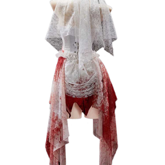 Halloweez Gothic White Bloody Bride Cosplay Costume Lace Hollow Out Dress for Halloween Anime Game Cosplay - Halloweez