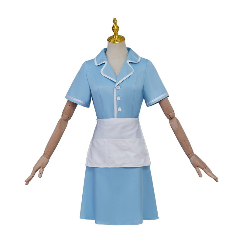 Halloweez Waitress Musical Cosplay Costume – Blue Maid Dress with Apron for Women - Halloweez
