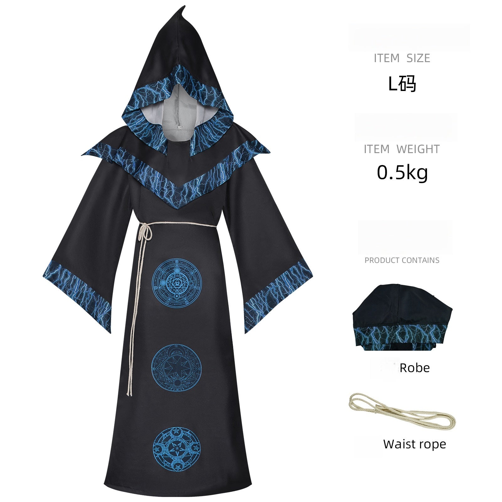 Cross-border Dark Wizard Robe Cosplay Costume Halloween Medieval Wizard Hooded Cape Stage Performance Outfit - Halloweez