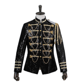 Men's Military Uniform Glitter Army Costume Court Performance EXO Cosplay DJ Dance Club Party Outfit - Halloweez