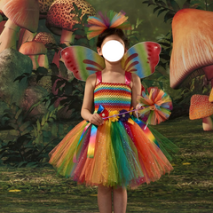 Kids Rainbow Butterfly Fairy Tutu Dress Set for Dance Performance Party