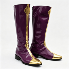 Code Geass Zero Cosplay Boots, Custom Purple Gold Knee High Shoes for Halloween Comic Con