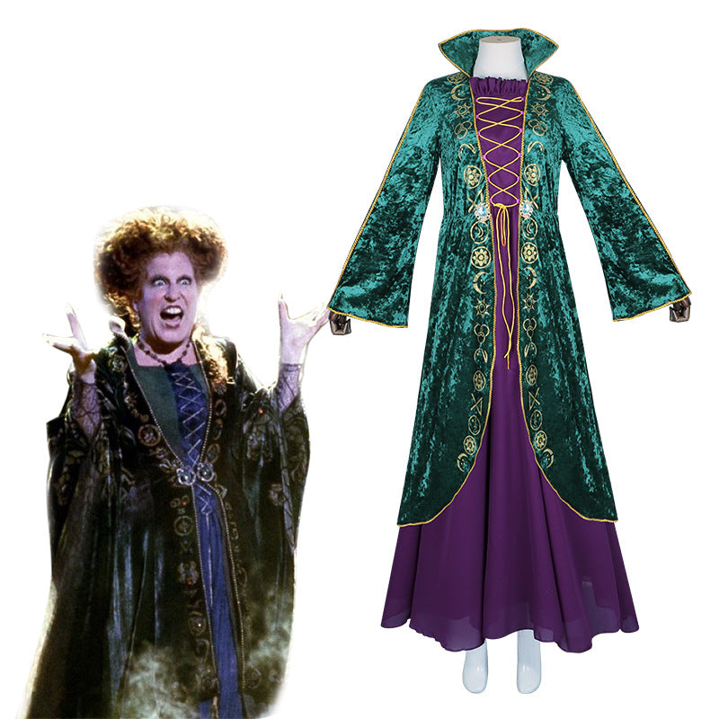 Hocus Pocus Witch Costume - Medieval Stage Performance Retro Robe for Cosplay and Halloween - Halloweez