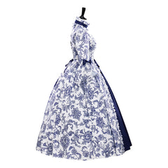 Victorian Blue Floral Dress Cosplay Costume - Halloweez