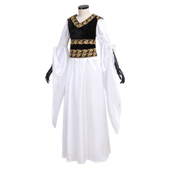 Elegant Adult's Vintage Medieval White Dress with Black Vest - Halloween & Carnival Cosplay - Halloweez
