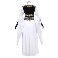 Elegant Adult's Vintage Medieval White Dress with Black Vest - Halloween & Carnival Cosplay - Halloweez