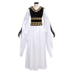 Elegant Adult's Vintage Medieval White Dress with Black Vest - Halloween & Carnival Cosplay - Halloweez