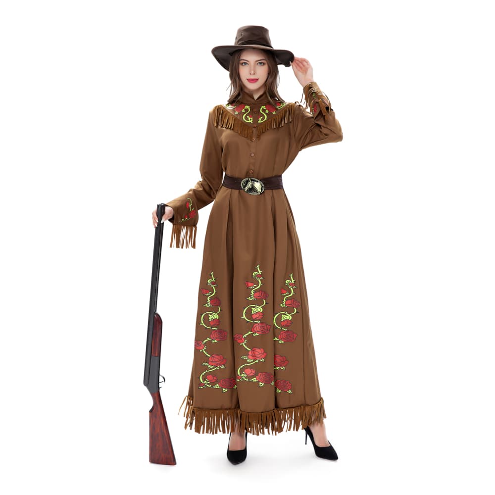 Western Cowboy Legendary Gunslinger Cosplay Costume for Halloween Party, Adult Hunter Outfit with Hat and Accessories - Halloweez