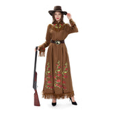 Western Cowboy Legendary Gunslinger Cosplay Costume for Halloween Party, Adult Hunter Outfit with Hat and Accessories - Halloweez