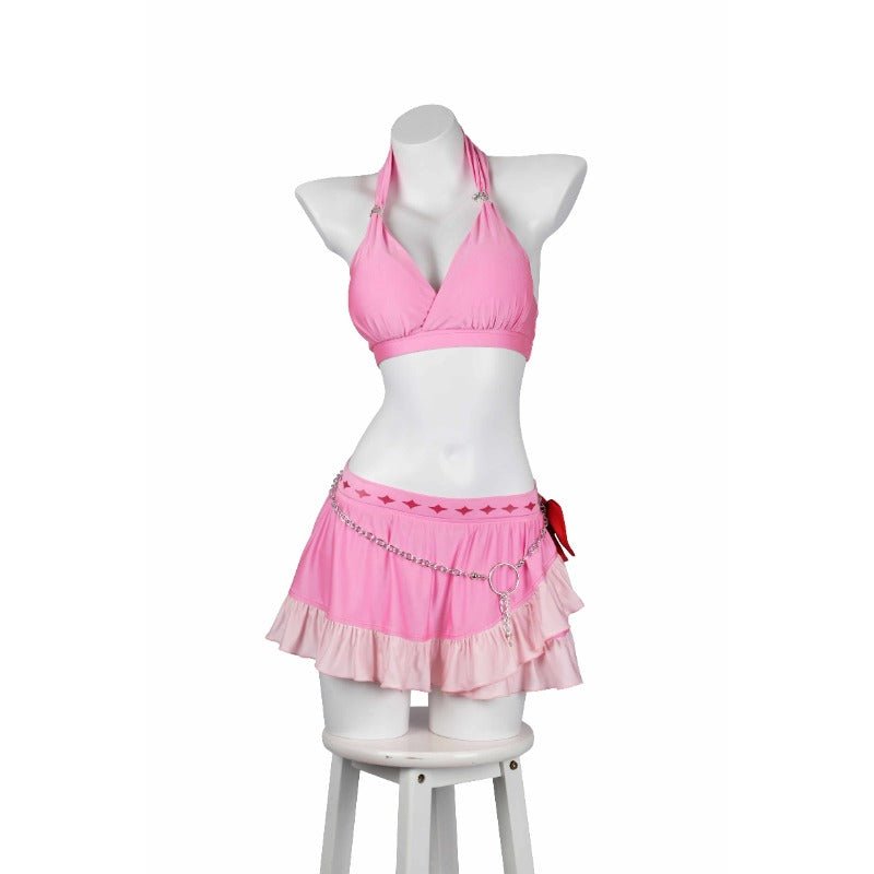 Halloweez Aerith Gainsborough Swimsuit - Final Fantasy VII Remake Cosplay Halter Pink Bathing Suit - Halloweez