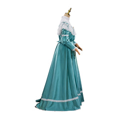 Victorian Off-Shoulder Green Dress Cosplay Costume – Elegant Anime Outfit for Conventions & Events - Halloweez