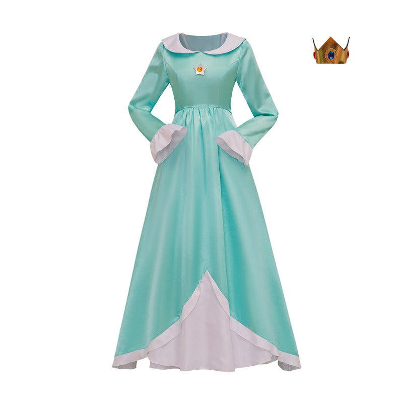 Halloweez Princess Rosalina Cosplay Costume - Elegant Blue Long Dress with Crown Set for Women & Teens - Halloweez