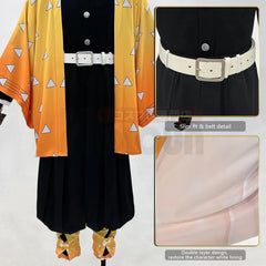 Anime Zenitsu Cosplay Outfit - Haori, Wig, Pants, Belt by Halloweez - Halloweez