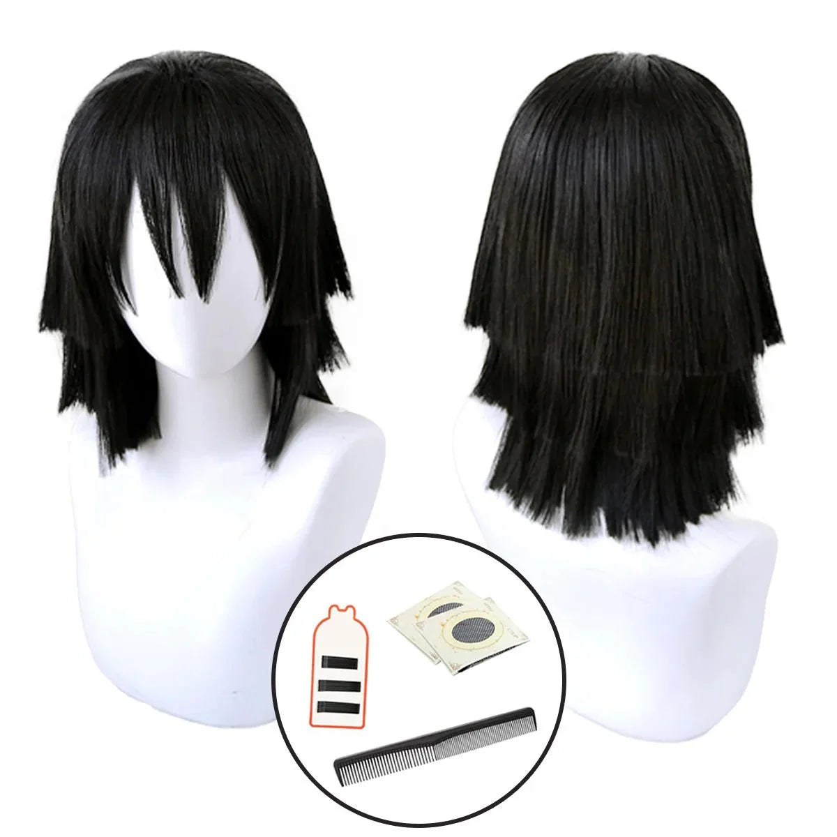 Halloweez Iguro Obanai Cosplay Wig - High-Quality Synthetic Fiber with Adjustable Cap for Anime Events - Halloweez