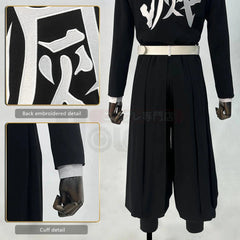 Halloweez Anime Kamado Tanjirou Agatsuma Zenitsu Cosplay Costume with Embroidery Black Uniform Elastic Pants Belt - Halloweez