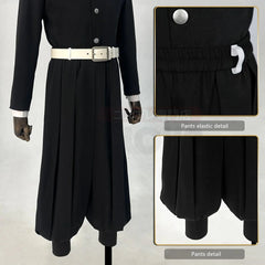 Halloweez Anime Kamado Tanjirou Agatsuma Zenitsu Cosplay Costume with Embroidery Black Uniform Elastic Pants Belt - Halloweez