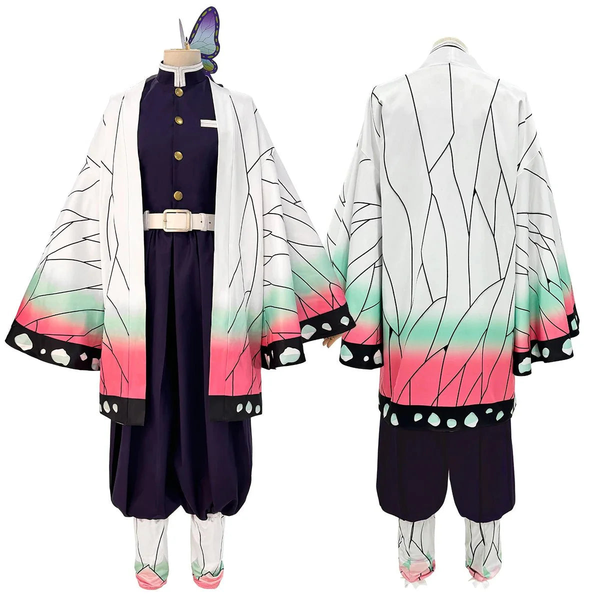 Halloweez Shinobu Cosplay Wig with Purple Embroidery, Top, Pants, Haori, and Belt - Perfect for Halloween & Christmas - Halloweez