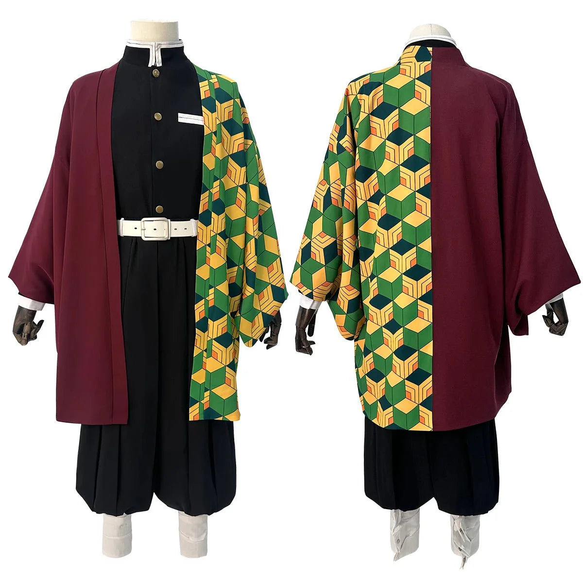 Anime Tomioka Giyuu Cosplay Costume - Halloweez Haori, Embroidery Top, Elastic Pants, Belt & Rose Net for Halloween & Christmas - Halloweez