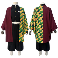 Anime Tomioka Giyuu Cosplay Costume - Halloweez Haori, Embroidery Top, Elastic Pants, Belt & Rose Net for Halloween & Christmas - Halloweez